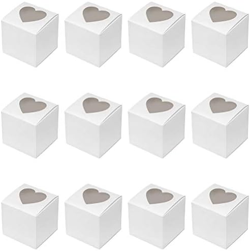 DOITOOL 1 סט 50 PCS קופסאות ממתקים לחתונה PVC עם חלון ברור בצורת לב -