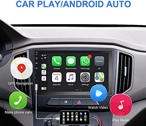 סטריאו של מכונית DIN כפולה של Podofo תואם ל- Apple CarPlay ו- Android Auto, 7 '' HD מסך מגע מכוניות רדיו MP5 נגן עם Bluetooth,