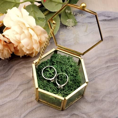 קופסת זכוכית תכשיטים וינטג 'בהתאמה אישית, קופסת טבעת נישואין, מחזיק תצוגת תכשיטים לטבעות קופסת נושאי טבעת גיאומטרית
