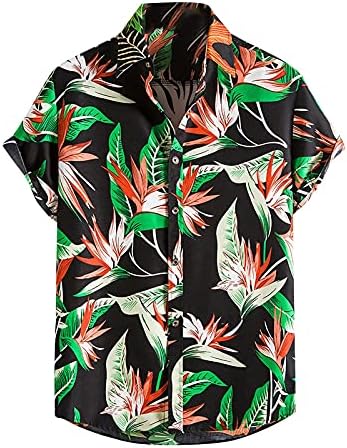 חולצות בהוואי גברים שרוול קצר שרוול פרחוני חולצת אלוהה טרופית כפתור קיץ מזדמן