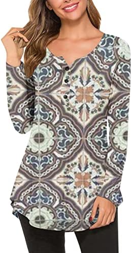 אימון חולצות לנשים ארוך שרוול חולצות עבור קל צווארון עגול כפתור למטה סוודרים טוניקת דפוס דיגיטלי חולצות