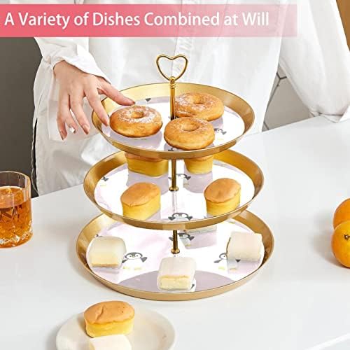 עמדת עוגות בעלת 3 שכבות פינגווינים חמודים של שרת אוכל למסיבות תצוגה עמדת צלחת קינוח פירות מקשטת לחתונה, אירוע,