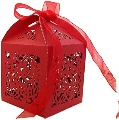Halou 50 pcs חלול פרח ורד לטובת מתנות קופסאות ממתקים עם סרט מסיבת חתונה בהתאמה אישית של סרט