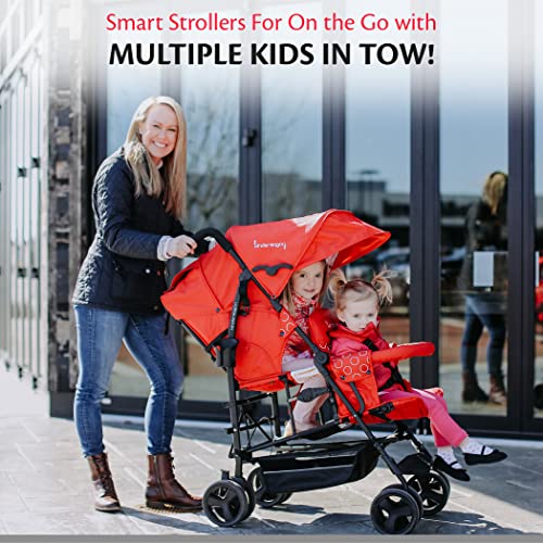 Kinderwagon Hop משקל קל משקל עגלת כפול - עגלת מטריות, טיולון תאומים תואם למושב מכונית לתינוק אחד, תינוקת חלקית