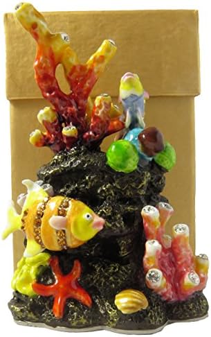 שונית אלמוגים אספנית עם פסל דגים אמייל אמייל מתנה עתיקה מתנה וינטג