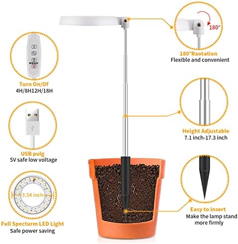 Gooingtop LED צומח אור, מנורת צמח הילה לצמחים מקורה הגדלה, עיגול לבן אור נמוך לבונסאי סוקולנטים מיני צמחים קטנים,