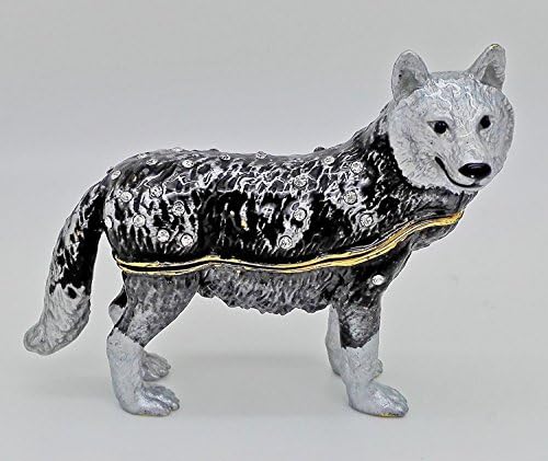 Znewlook Pewter Wolf בעבודת יד קופסת תכשיטים תכשיטים תכשיטים זאב פצמיות תלויות עגילים קטנים קופסת עגיל