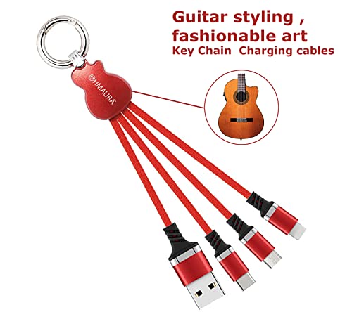 סטיילינג גיטרה של Ohmaura כבל טעינה מרובה אופנתי, 3 בכבל USB אחד עם מחזיק מפתחות, כבל טעינה מהיר נייד אוניברסלי עם תאורה 8