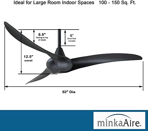 Minka-Aire F843-CL, גל, מאוורר תקרה בגודל 52 אינץ ', פחם עם בקרת קיר מרחוק ובקרת קיר ...