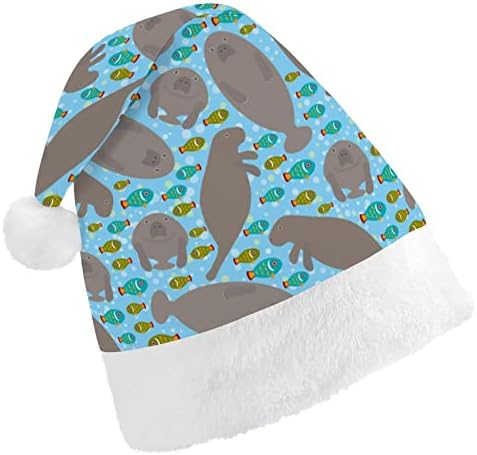 חמוד קריקטורה פרת ים ודגים מצחיק חג המולד כובע סנטה קלאוס כובעי קצר קטיפה עם לבן חפתים עבור חג המולד חג מסיבת