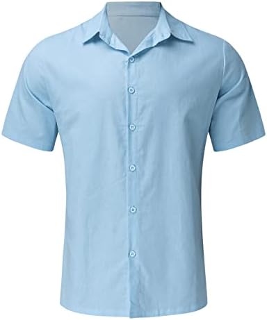 Uangkou mens שרוול קצר חולצה סולידית כפתור מזדמן חולצות מטה בקיץ צווארון צווארון חוף חוף לגברים