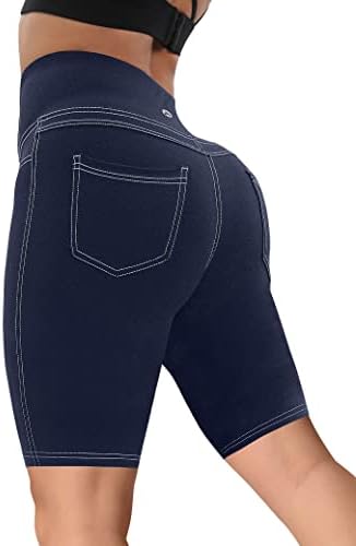 Vooveya 5 /8 מותניים גבוהות מכנסי אופנועים יוגה עם כיסים לנשים - הרמת קת אימון ספנדקס מכנסי כושר קצרים