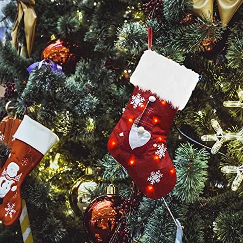 גרבי חג המולד בד שקית גרב חג המולד וגרביים תלויים לחג המולד לקישוט המסיבות וקריקטורה מצוירת סט אדום