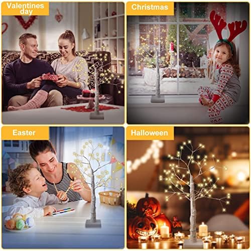 עץ ליבנה מואר מואר - 2 חבילה 1.7ft 72 LED מנורת עץ מלאכותית LED, USB ועץ חג המולד המופעל על סוללה עץ חג המולד למסיבת בית לחתונה,