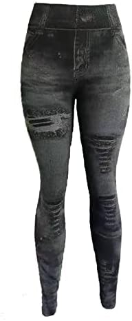מכנסי יוגה של Narhbrg לנשים מדפיסים ג'ינס מודפסים ג'ינס יוגה כושר חותלות בקרת בטן אימון ריצה חותלות יוגה