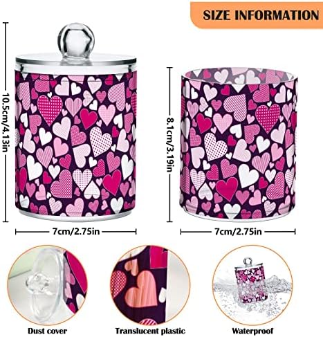 Alaza 2 Pack QTIP Holder Dispenser Pink Hearts Canisters Wargens for כדורי כותנה/ספוגיות/רפידות/חוט דנטלי, צנצנות