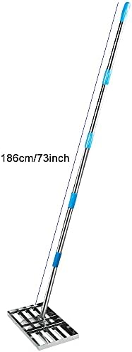 פונצ 'יק 6.5 רגל מגרפת פילוס דשא / 19.6 על 9.8 צלחת קרקע / 73 ידית ארוכה מתכווננת באורך נוסף / כלי פילוס נירוסטה,