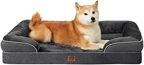 מיטת כלבים גדולה קצף זיכרון עם צדדים, מיטות כלבים אורטופדיות עמידות למים לכלבים גדולים, תחתית מונעת החלקה וקצף ארגז ביצים מיטת
