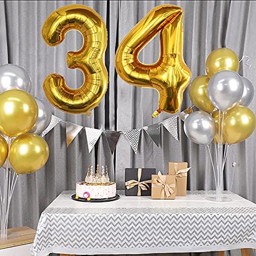 Xihuimay מספר 34 בלונים 40 אינץ 'בלון דיגיטלי אלפבית 34 בלוני יום הולדת ספרה 34 בלוני הליום בלונים גדולים לציוד למסיבות