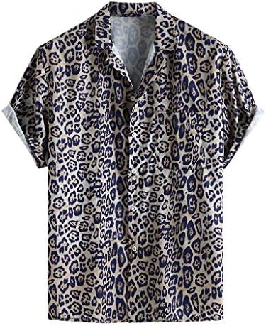 SSDXY Mens Leopard כיס חזה מודפס פנה צווארון שרוול קצר שרוול מזדמן חולצות חולצות חולצות חולצה
