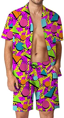Perbai לגברים 2 חתיכות 80s שנות ה -90 התלבושות של חולצה הוואי מגדירה כפתור שרוול קצר מזדמן במורד חולצת החוף