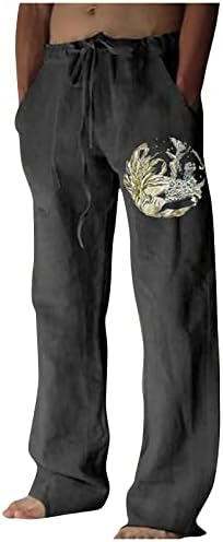 Dudubaby Plus בגודל מכנסי טרקלין גברים רופפים בצבע אחיד מזדמן מכנסי כותנה מכנסי פשתן עניבה אלסטית מודפסים