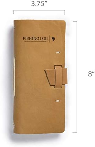 ספר יומן דיג עור רוסטיקו עוצב על ידי ועבור דייגים. עם תבנית, רשומות פרטים של טיול דיג, כולל תאריך, זמן, מיקום,
