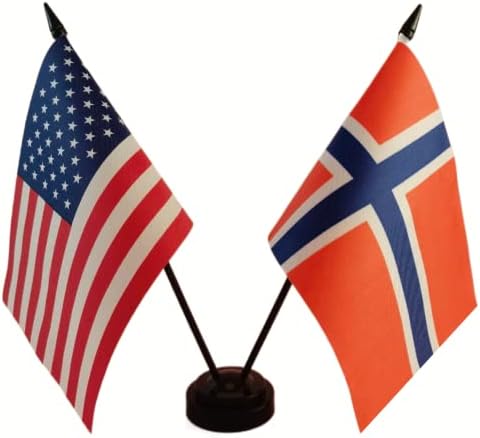 תצוגת דגל שולחן ידידות אמריקאית ונורווגיה, דגל שולחן אמריקאי ונורווגיה, ארהב ונורווגית דגל שולחן כתיבה מינאטורי-מינאטוריים