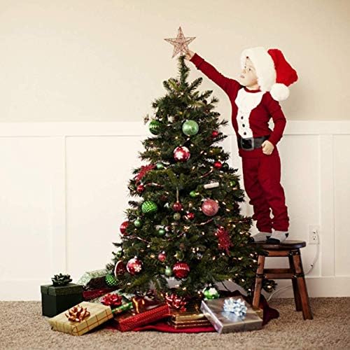 כוכב טופר עץ חג המולד נוצץ עם חרוזי זהב, עץ חג המולד בגודל 11.8 אינץ