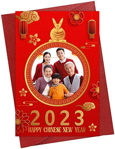 Whatsign Happy Card Shine Shine Shile 2023 מסגרת תמונה אישית שנת ארנב כרטיס ברכה כרטיסי שנה חדשה לחברים משפחתיים