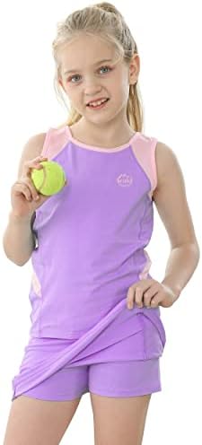 ויליט בנות טניס שמלת גולף תלבושת לילדים חצאית טניס ומכלים סט כותנה בגדי גולף עם מכנסיים קצרים