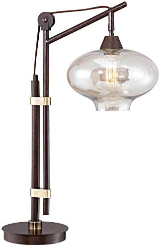 פרנקלין ברזל עובד גביע מודרני תעשייתי מנורת שולחן 29 גבוה עשיר ברונזה חום מתכת קוניאק זכוכית כיפת צל דקור לחדר שינה