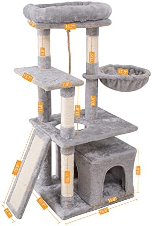 עץ חתול הוילי-דירת חתול לטיפוס ומשחק צעצועים-עץ חתלתול 44.0 אינץ ' עם ערסל ורפידות גירוד לחתולים