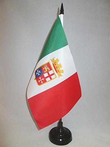 דגל AZ דגל שולחן חיל הים האיטלקי 5 '' x 8 '' - דגל שולחן צבאי של איטליה 21 x 14 סמ - מקל פלסטיק שחור ובסיס