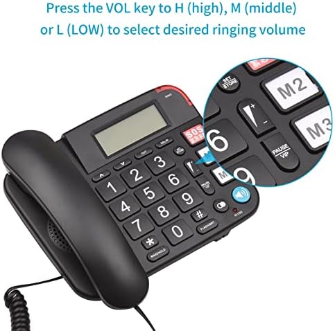 N/A שולחן עבודה טלפון קווי טלפון קבוע טלפון קבוע כפתור גדול עבור קשישים קשישים טלפון עם תצוגת LCD אילם/השהה/להחזיק/מחדש