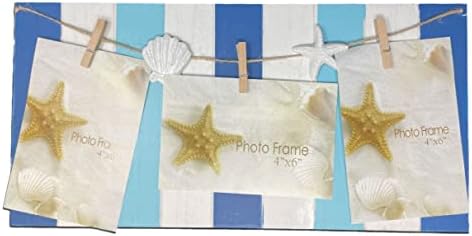 מסגרות תמונות בחוף - 3 מסגרת תמונה 4x6 - לוח תמונות ימי לשלוש תמונות - קישוטים לקיר חוף קישוטי חוף לבית