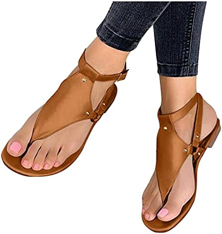 סנדלי נשים AIHOU גודל 8 נשים פתוחות בוהן סנדלים שטוחים נעליים קיץ סנדלי חוף אבזם רומאי מזדמן כפכפים כפכפים