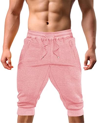 מכנסיים קצרים מזדמנים של WJNVFIOO 3/4 ג'וג'ר קפרי מכנסיים לגברים חיצוניים חיצוניים מכנסי כושר קצרים עם כיסי רוכסן
