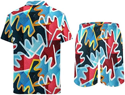 מרקם גראנג 'וינטג' תלבושות חוף 2 חלקים של גברים כפתור הוואי למטה חולצה עם שרוול קצר וחליפות מכנסיים קצרים