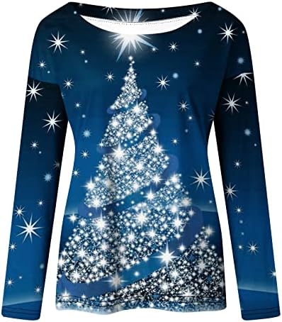 חג המולד 3/4 חולצות שרוול לנשים נופלות צמרות מזדמנים הדפס עץ עץ עץ עגול חולצות טירט חולצות סוודאות רופפות חולצות