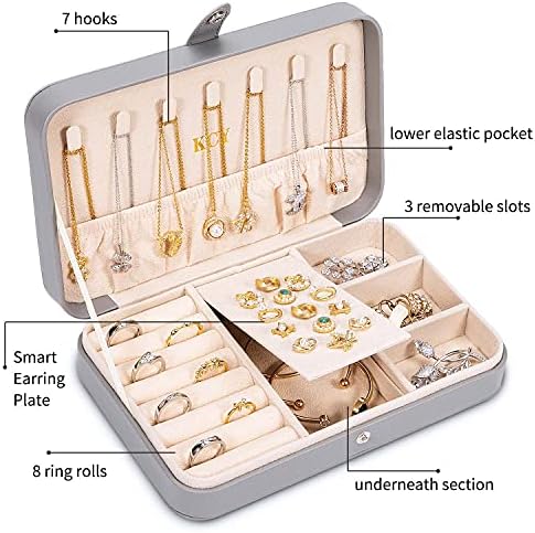 מארגן קופסאות תכשיטים של KCY לנשים בנות, 2 קופסאות PCS קופסאות קטנות וגדולות עור תכשיטים תכשיטים לעור עגילים צמידי