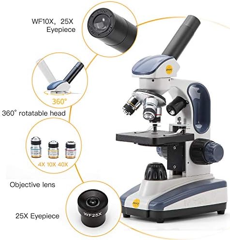 מיקרוסקופ Monocular מורכב מהיר SW200DL עם הגדלה של 40x-1000X, אור כפול, מיקוד עדין דיוק, עינית רחבה 25X