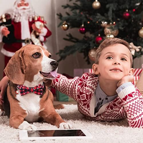 Peclot 2 חבילה צווארון כלבי חג המולד, צווארוני כלבים משובצים באפלו קלאסיים עם עניבת פרפר נשלפת, צווארון לחיות מחמד מתכוונן
