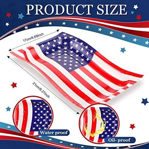 200 חתיכות צלחות נייר פטריוטיות לוחות נייר בצורת דגל אמריקאי 8.27 x 6.69 אינץ '4 ביולי כלי שולחן ביולי ציוד למסיבת יום עצמאות