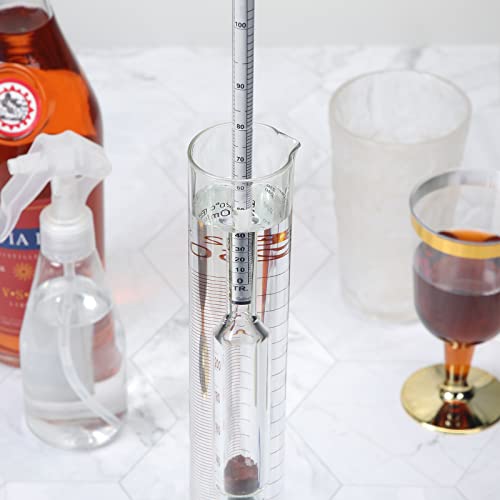 הידרומטר אלכוהול מד מבחן ערכת הידרומטר אלכוהול 0-200 הוכחה, הידרומטר אלכוהול עם זכוכית צילינדר, מברשת ואבק בד, זיקוק מונשיין