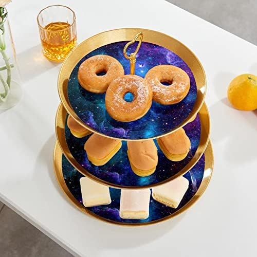 עוגת עומד סט של 3, צבעי מים יקום חלל גלקסי ערפילית כוכבים עוגת הכן תצוגת שולחן קינוח דוכן הקאפקייקס לחתונה תינוק מקלחת חגיגה