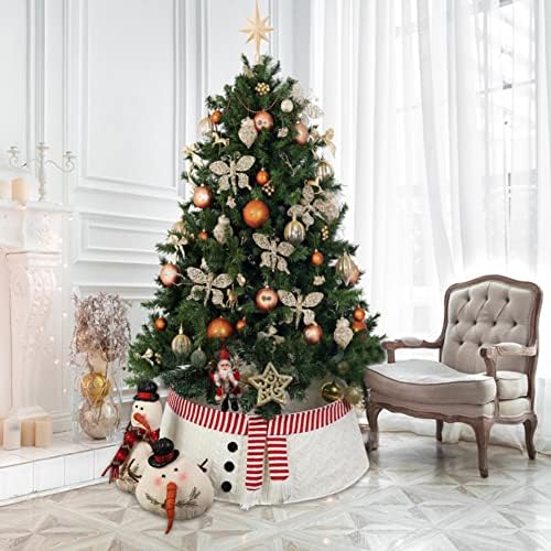 U-buyhousechristmas צווארון עץ חג המולד איש שלג סרוג חצאית עץ סרוג בגודל 30 אינץ