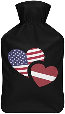 LATVIA US דגל גומי קלאסי בקבוק מים חמים שקית מים חמים לרגליים ביד כתף צוואר חמה יותר עם כיסוי רך