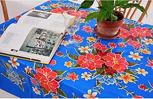 אלוקס היביסקוס פרחי שולחן שולחן שולחן לפטיו, שולחנות פיקניק ומטבח - כחול ואדום - ויניל פלסטיק - מנטל דה פלסטו