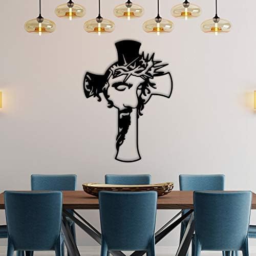 שלט מתכת חוצה Godblessign, ישוע על שלט הצלב, עיצוב קיר מתכת לבר קפה ביתי קפה בר חדר חדר, מתנה לחיוור בית חווה